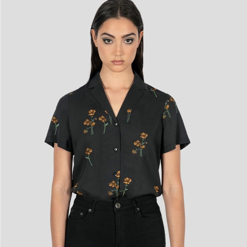 Floral Black Button Down Shirt